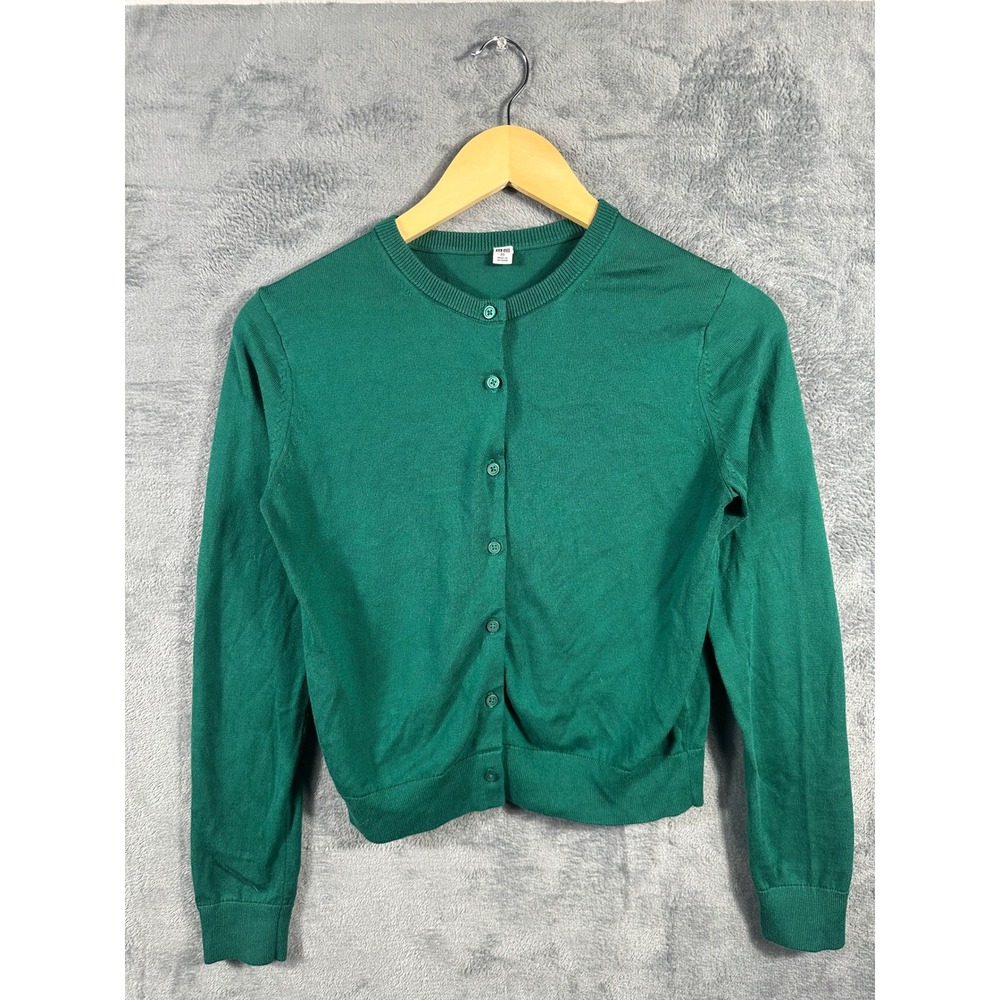 Uniqlo Womens XS Green Crew Neck Button Up Knit Cardigan Sweater Long Sleeve